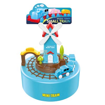 Blue Mini Train Music Town Carousel Wind Up Music Box for Kids Reusable Cake Topper For Birthday, Boys, Girls, Friends Bday, Cake Decorations Items, Cake Accessories Topper