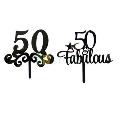 1PC Black Acrylic 50 Number &amp; Fabulous with Star Cake Topper, 50th Happy Birthday Cake Topper, Happy Anniversary Theme Cake Topper 50 Years Old Birthday Celebrations Cake Insert, DIY Cake Decorations