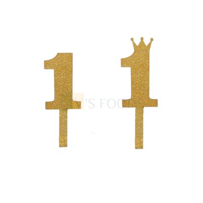 1PC Golden Shiny Glitter MDF 1 Number With Crown Cake Topper, Happy  Birthday Theme, 1st Birthday Cake Topper, One Number Theme Cake Glitter Insert 1 Years Old Birthday Party DIY Cupcake Decorations