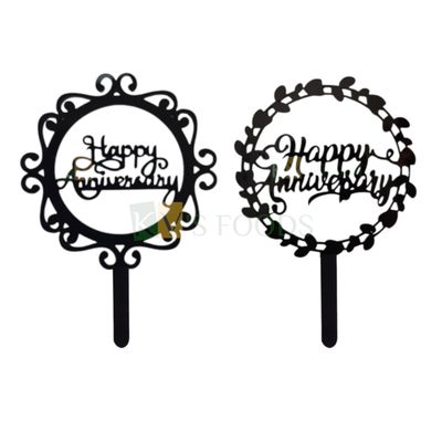 1PC Black Acrylic Happy Anniversary Letters Inside Circle Design Cake Topper, Marriage Anniversary Theme Cake And Cupcake Insert, Anniversary Celebration Unique Elegant Font Design DIY Cake Decoration