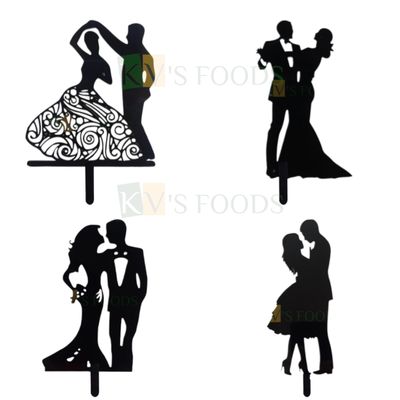 1PC Black Acrylic Dancing Bride and Groom Cake Topper, Romantic Engagement Cake Topper, Couple Cake Topper, Silhouette Cake Topper, Happy Anniversary Theme, Cupcake Insert, DIY Cake Decorations