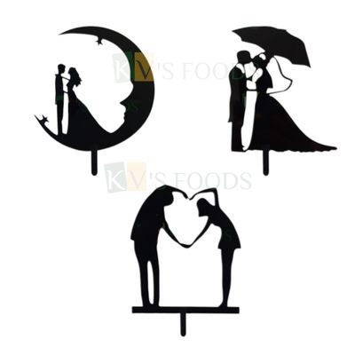 1PC Black Acrylic Dancing Standing Dressed Up Bride and Groom Cake Topper, Romantic Couples Wedding Cake Insert, Silhouette Cake Topper, Happy Anniversary Theme Home Celebrations DIY Cake Decoration
