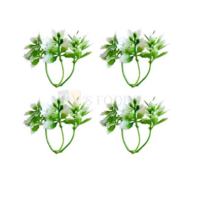 ~17 PCS Green White Non-Edible Plastic Small Green Buds Plant, Leaves Stem Branch, Length ~2 Inch for Spring, Garden Theme, Artificial Grass, Christmas Cake Topper, Insert Bouquet Vase Decorations