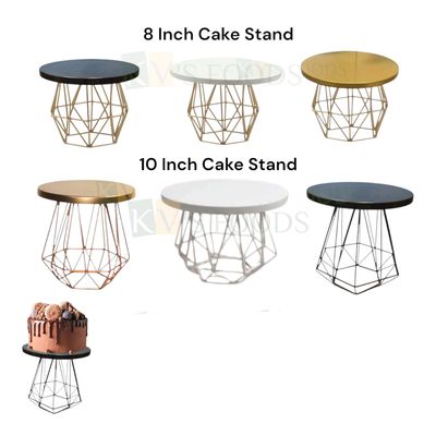 Geometric Heavy Cake Stand with Top Disc Diameter 8/10 Inch, Golden/ White/Black Colour, Desserts Cupcakes Pastry, Display Serving Platters for Parties Wedding Birthday Events Table Decorations