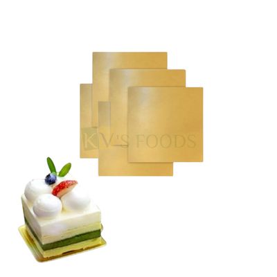 5PCS 5 Inch, Thickness 2mm, Square Golden Cake Base Set, Small Cake Boards Cardboard, Bento Cake Base, Dessert Plates Pastries Displays Cupcake Tray pie, Donut, Mousse Decorating Birthday Theme