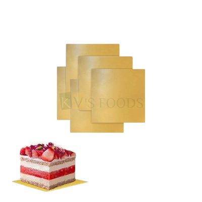 5PCS 4 Inch, Thickness 2mm, Square Golden Cake Base Set, Small Cake Boards Cardboard, Bento Cake Base, Dessert Plates Pastries Displays Cupcake Tray pie, Donut, Mousse Decorating Birthday Theme