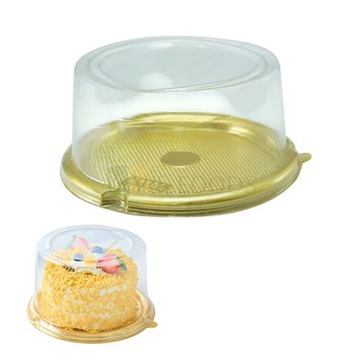5PCS Set Golden Colour Big Disposable 6.8 x 3 inch Bento Cake PVC Round transparent display Box Container with Lid Takeaway 5 Inches Cake Box, Hard Food Box, Birthday Parties, School Picnics, Desserts
