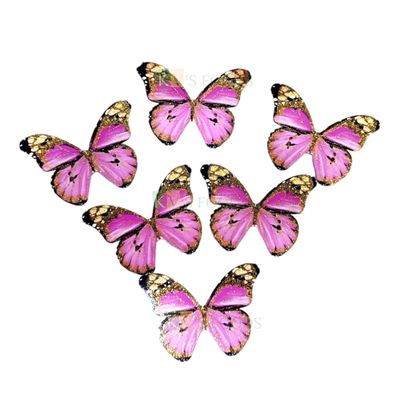 10 PCS Fancy Pink Shade Black Border Golden Vein Glitter Hard Paper Foldable  Butterfly Cake Toppers, Cupcake Toppers, Birthday Wedding Anniversary Decorations Cake Accessories