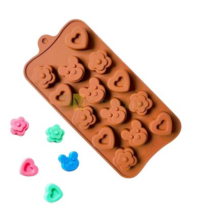 14 Cavity/Slots Flower, Double Hearts, Cute Teddy Face Animal Cartoon Chocolate Silicon Mould, For Kids Childrens Birthday Cakes, Homemade Candy Gummy Jelly Dessert, Soap Candle DIY Cake Decorations