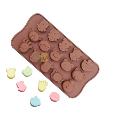 15 Cavity/Slots Love Cute Teddy, Cow, Cat, Chicken, Elephant Faces Animals Cartoon Chocolate Silicon Mould, Kids Birthday Cakes, Homemade Candy Gummy Jelly Dessert, Soap Candle DIY Cake Decorations