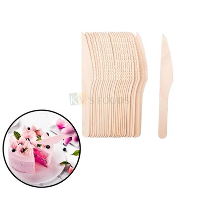 100 PCS Disposable Wooden Knives Set, Length 6.5 Inch, Bio-Degradable Eco-friendly Natural Wood Knife for Birthday, Wedding Anniversary, Engagement Cake Cutting Tool, Home use, Party Event Supplies