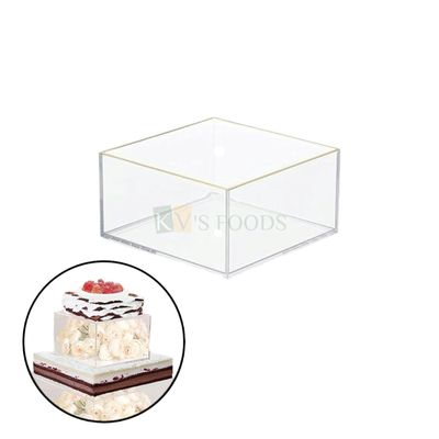 1 PC Size 6 x 6 x 4.2 Inch Clear Acrylic Fillable Transparent Square Cake Spacer with Removable Lid and Centre Dowell Hole, Cake Seperator, Cake Riser, Tier Cake Display Floating Pedestal Stands