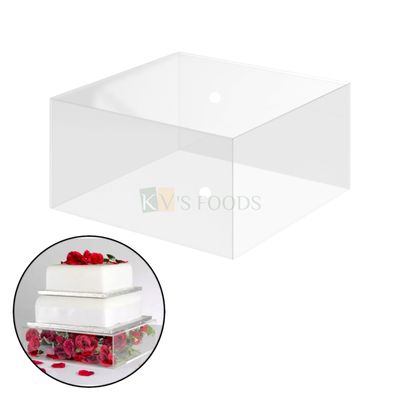 1 PC Size 8 x 8 x 4.2 Inch Clear Acrylic Fillable Transparent Square Cake Spacer with Removable Lid and Centre Dowel Hole, Cake Seperator, Cake Riser, Tier Cake Display Floating Pedestal Stands