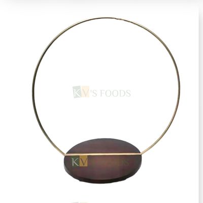 23 Inches Round Hoop Cake Stand With Round Wooden Base 12&quot;   for Parties Wedding Birthday Cake Stand Gold Ring Stand