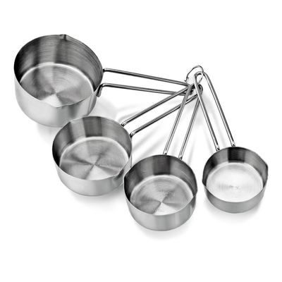 4 PCS Silver Stainless Steel Measuring Cups with Handle Set, DIY Baking Weighing Tools With Clearly Engraved Marking, Combo Set for Dry or Liquid 1/4, 1/3, 1/2, 1 Cup for Sugar, Coffee, Flour