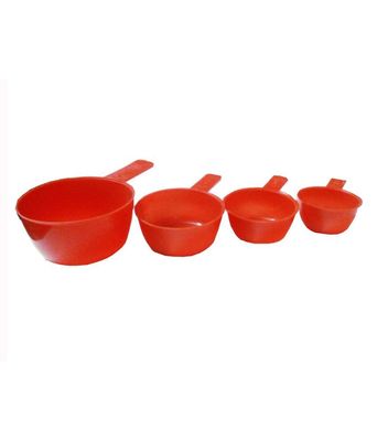4 PCS Red Plastic Measuring Cups with Handle Set, DIY Baking Weighing Tools Food Grade PP with Clearly Engraved Marking, Combo Set for Dry or Liquid 1/4, 1/3, 1/2, 1 Cup for Kitchen Cooking Cakes