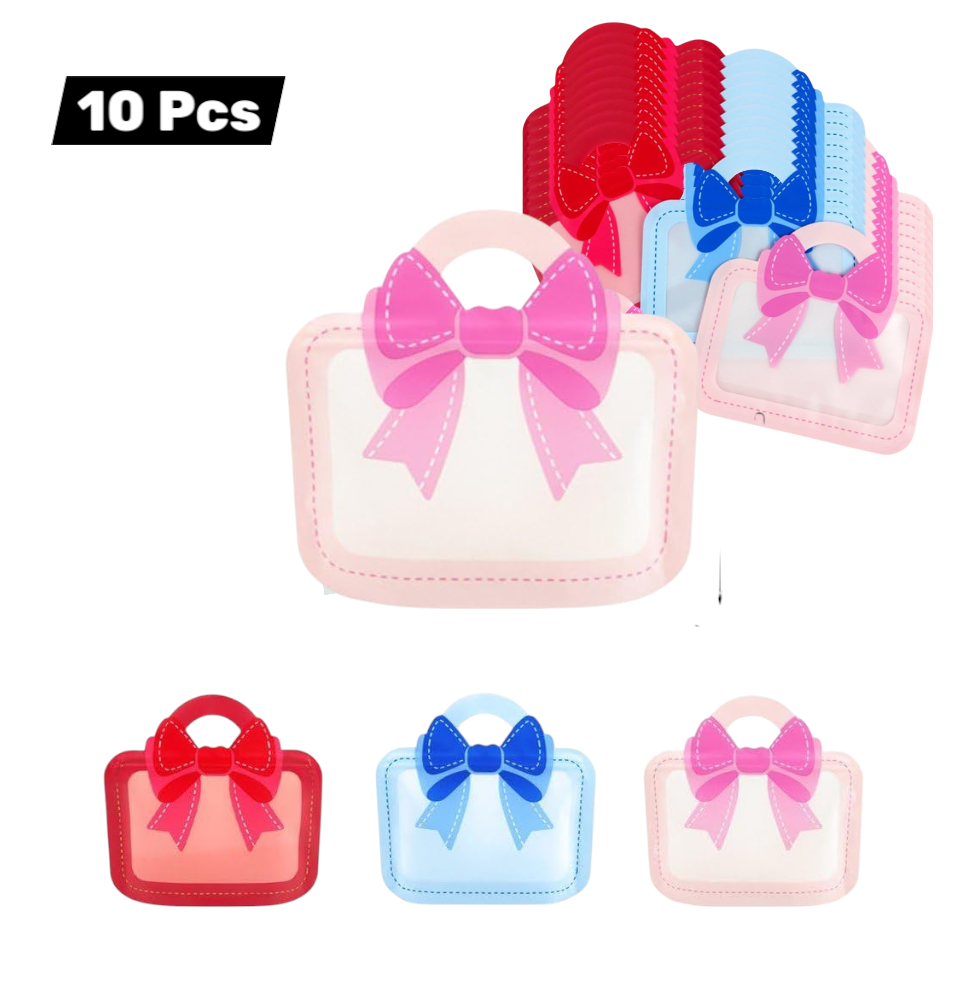 Set of 10 Pcs Cute Bowknot Gift Bags Candy Goodies Favor Bags Ziplock with handle Mini Bowknot Handbag Gift Bags for Wedding Baby Shower Birthday Party Favor Bag Plastic Matte frosted Portable
