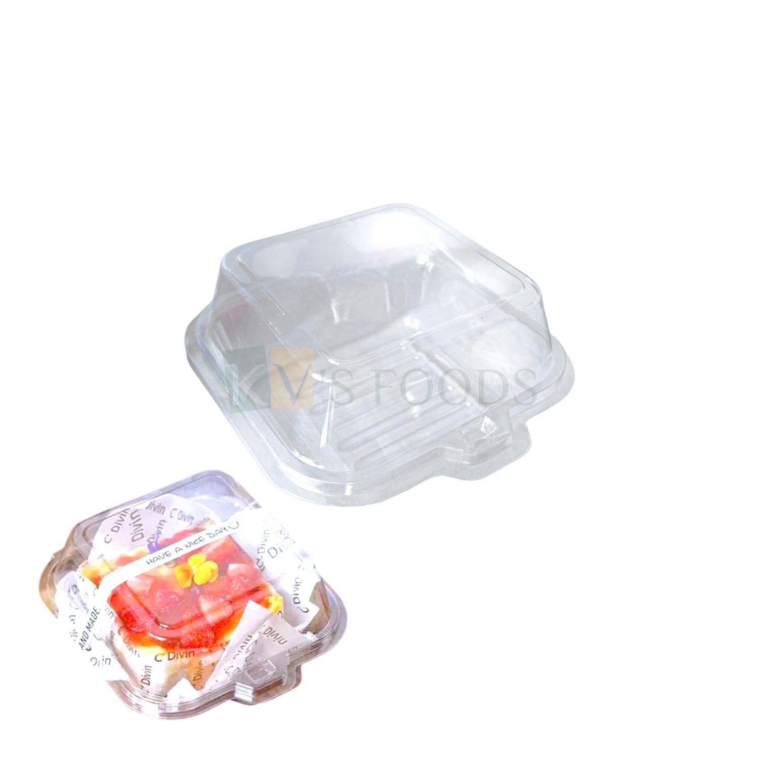 5PCS Set Small Transparent Disposable 4 X 4 Inch Plastic Hinged Bento Box Mini Cake Container with Attached Lid Clamshell Plain Takeaway Cakes Box, Food Box, Biodegradable, Lunch Boxes, Birthday Party