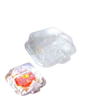 5PCS Set Small Transparent Disposable 4 X 4 Inch Plastic Hinged Bento Box Mini Cake Container with Attached Lid Clamshell Plain Takeaway Cakes Box, Food Box, Biodegradable, Lunch Boxes, Birthday Party