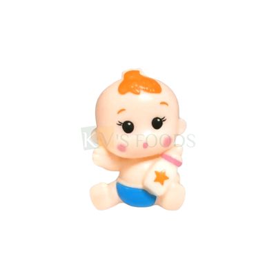 1PC Blue Colour Baby Boy Holding Milk Bottle Doll Cake Topper, Small Cute Mini Baby Shower, Miniature Figurine Birthday Theme Kids Room Decor Toys DIY Cupcakes Decorations