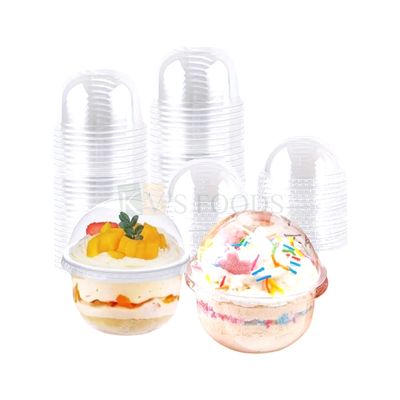 10PCS (95-250U) Diameter 3.7 Inch, Height ~3.7 Inch Capacity ~ 150 ML Transparent Plastic Round Dessert Cup with Dome Lid, Airtight Food Container, Chocolates Mousses Pudding Candy DIY Short Cakes