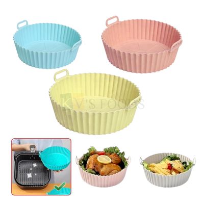 1 PC Reusable Silicone Air Fryer Round Shape Basket, Different Sizes Base Diameter - 5.9&quot;, 6.6&quot;, 7.2&quot;, Baking Tray, Liners Basket,  Apply to 1-3.5 QT Airfryer, Pot Bowl, Kitchen Cooking Oven Accessory