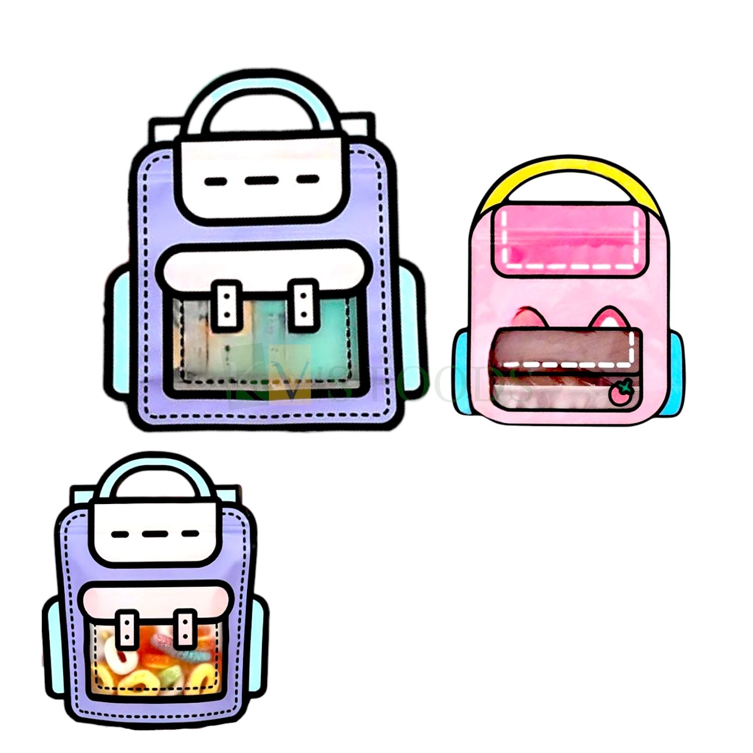 Set of 10 Pcs Big Purple/Small Pink Cute School Bag Shape Zipper Pouches with Handle, Candy Goodies Favor Ziplock Mini Handbag Gift Bags for Wedding, Baby Shower Birthday Party, Plastic Matte Frosted