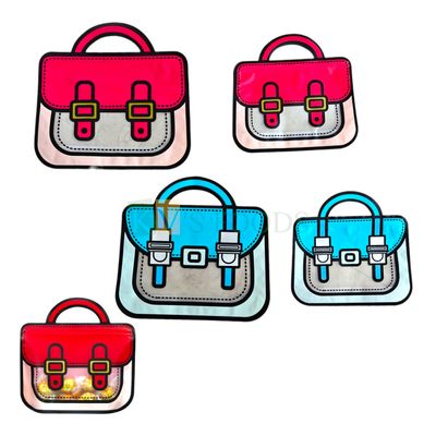 Set of 10 Pcs Different Size Red/Blue Cute School Bag Shape Zipper Pouches with Handle, Candy Goodies Favor Ziplock Mini Handbag Gift Bags for Wedding, Baby Shower Birthday Party Plastic Matte Frosted