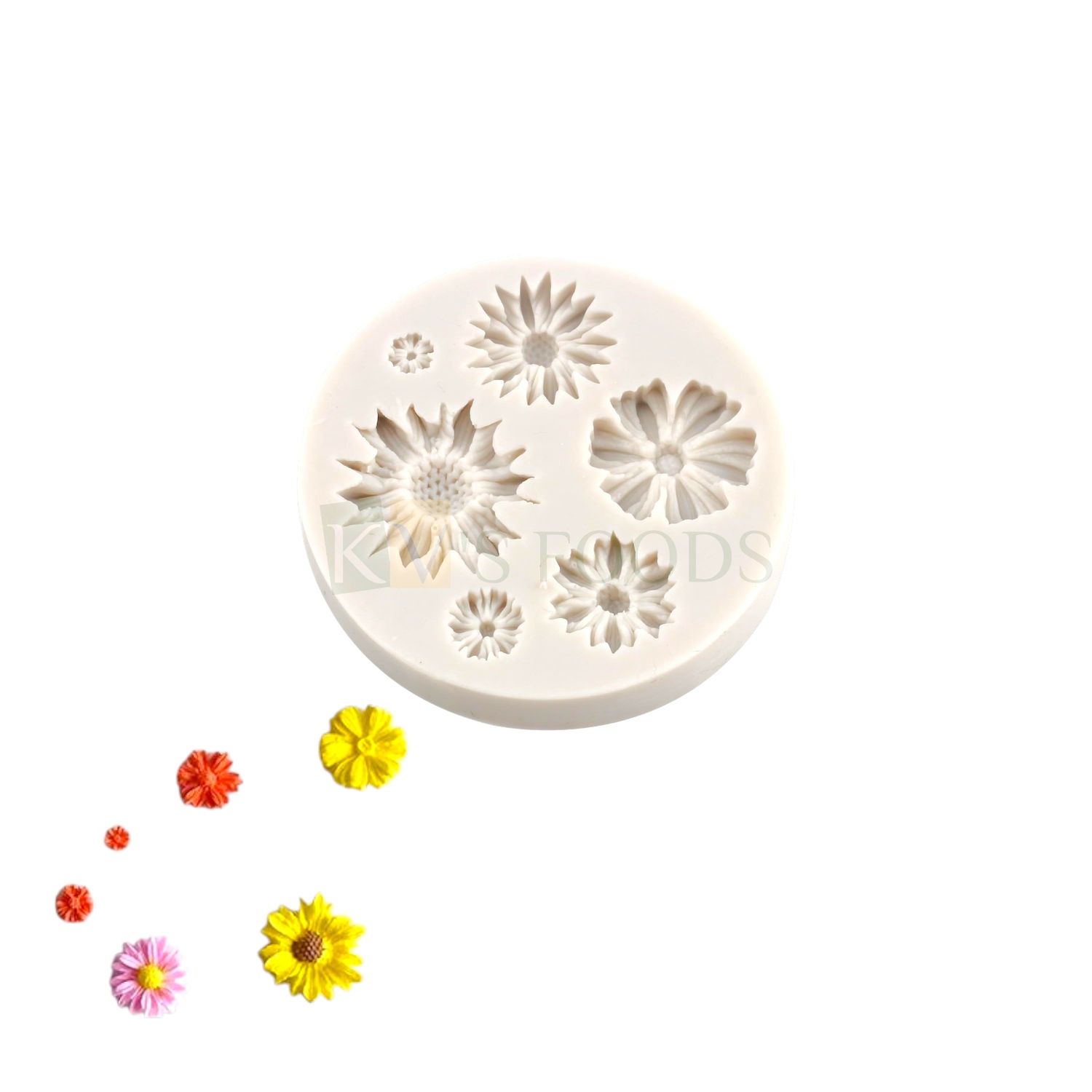 1 PC Silicone Fondant Small Sunflower Daisy Chrysanthemum Different Flowers Chocolate Mould 6 Cavity, Birthday, Wedding Anniversary Theme Colourful Flowers Cupcake Garden Theme Cakes, Flexible Moulds