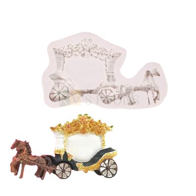 1PC White Silicone Fairy Tales Horse Carriage Chariot Cart Baggi Fondant Mould, Wedding Theme, Kids Girls Birthday DIY Cake Decorations, Chocolate Molds, Sugarcraft Gum Paste Polymer Resin Clay Molds
