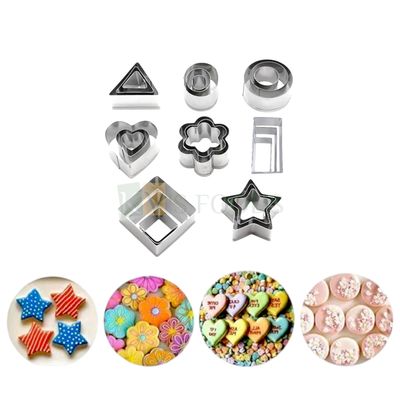 24 PCS Small Silver Stainless Steel Different Sizes Heart Circle Star Square Rectangle Oval Flower Triangle Shape Cookie Cutter Set, Fondant Cakes Biscuits Fruits, Chocolate Mould DIY Cake Decorations