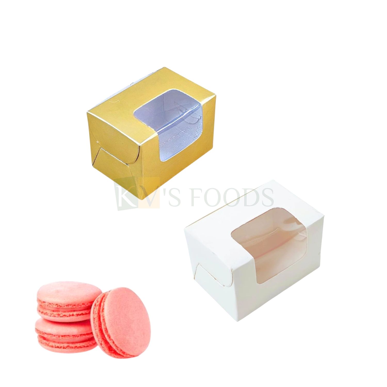 5 PCS Set Golden/White 3 Macaron Box with Transparent Window, Size 3x2 Inch, Height 2 Inch for Truffle, Small Chocolates, Candy, Bakery Pacakging DIY Macaron Gift box, Festive Gifting Hamper Boxes
