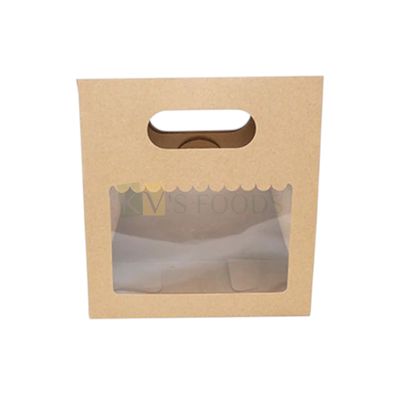 5PC Set of Multipurpose Kraft Paper 2 Jar Box With Transparent Window, Size 7.5x3.5x8 Inch for Chocolates, Dry Fruits, Muffins, Cookies, Cupcakes, Mini 2 Bottle Upto 250 ML, Folding Box with Handle