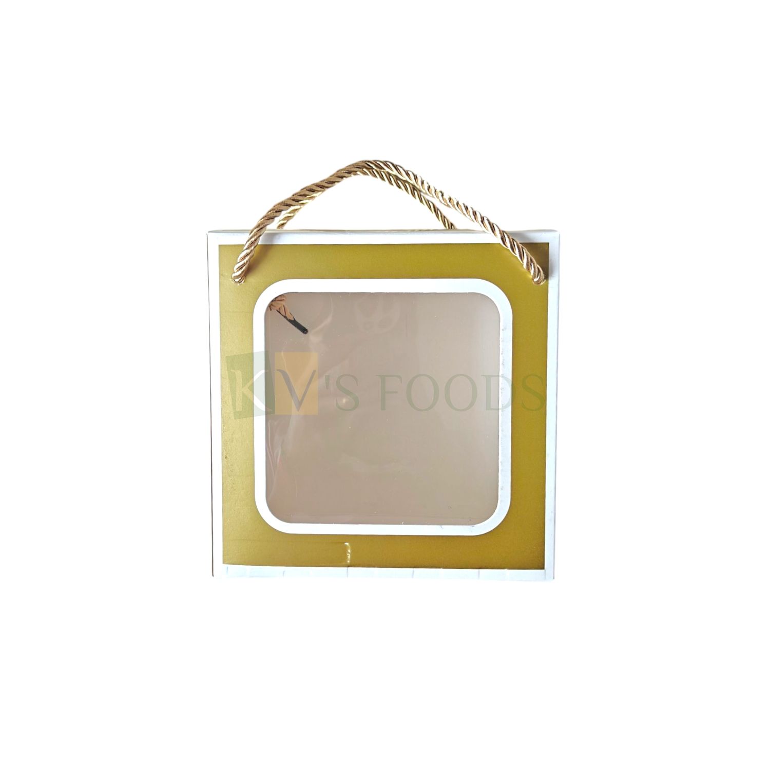 5PCS Square Golden Colour Multipurpose Hamper Paper Bag, Box with Transparent Window, Box Size 6x3.5x6 Inch for Chocolates, Pralines, Premium Gifts Bags with Golden Rope Handle, Festival Jar Boxes