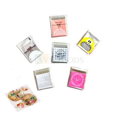 ~100 PCS Transparent Clear Plastic Printed Design Cookie Bags in 3.9&quot; x 5.5&quot; for Packaging Resealable For Bakery Items, Biscuits, Macaroons Adhesives, Candles Soap, Plastic Bags with self seal strip