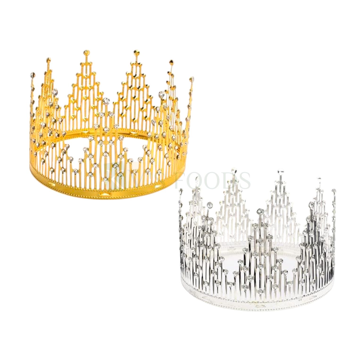 1 PC Golden or Silver Big Fashion Crown Tiara Diameter 5.4 Inch, Cake Topper, Crystal Diamond Rhinestone Kids Children&#39;s Princess Daughters Birthday Party, Cake Decorations, Girls Hair Accessories