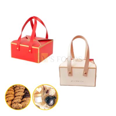 10PCS Square Multipurpose Red/Peach Hamper Paper Bag With Leather Handle, Box Size 5.7x5.7x3.1 Inch for Chocolates, Cookies, Pralines, Premium Gifts Bags, Festival Boxes, Birthday, Wedding, Valentines