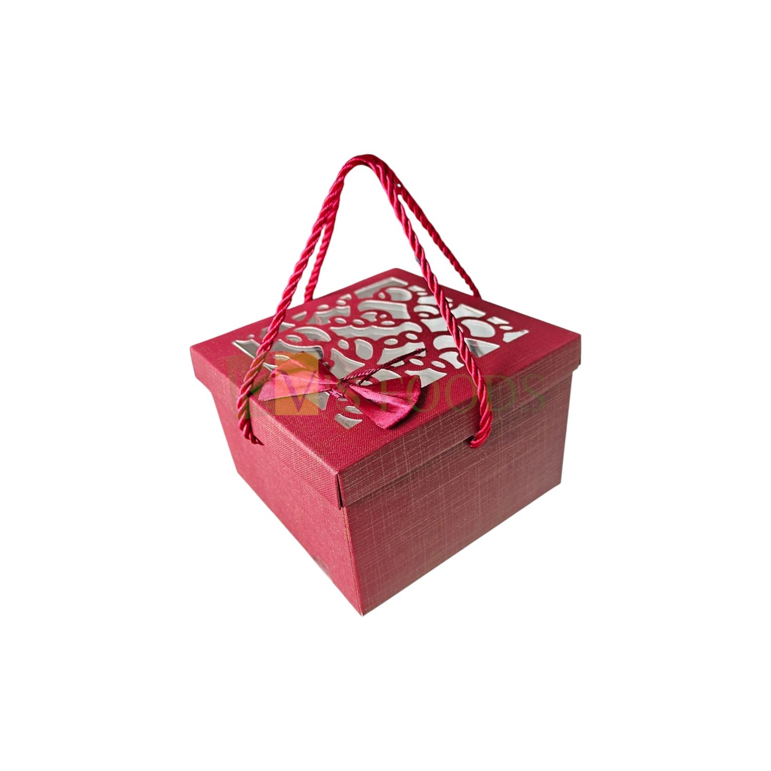 10PCS Square Maroon Colour Multipurpose Hamper Paper Box with Top Design and Transparent Window, Size 5.5x5.5x3.6 Inch for Chocolates, Cookies Premium Gift Bags with Maroon Rope Handle, Festival Boxes