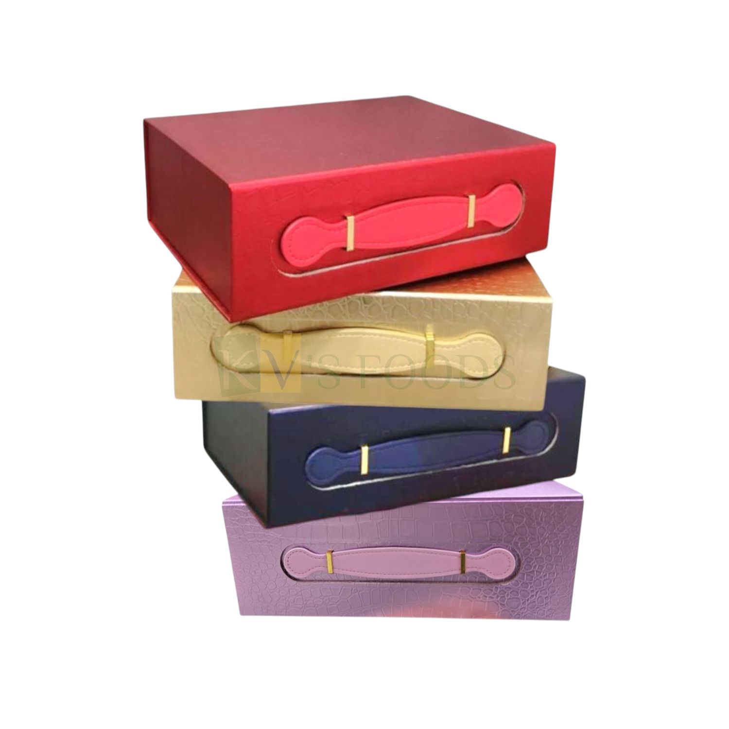 1PC Rectangle Red/Golden/Navy Blue/Purple Multipurpose Collapsible Hamper Box with PU Handle, Big Size - 13.1x10x4.9 Inch, Luxurious Magnetic Cardboard Gift Bags, Corporate, Festival Folding Boxes