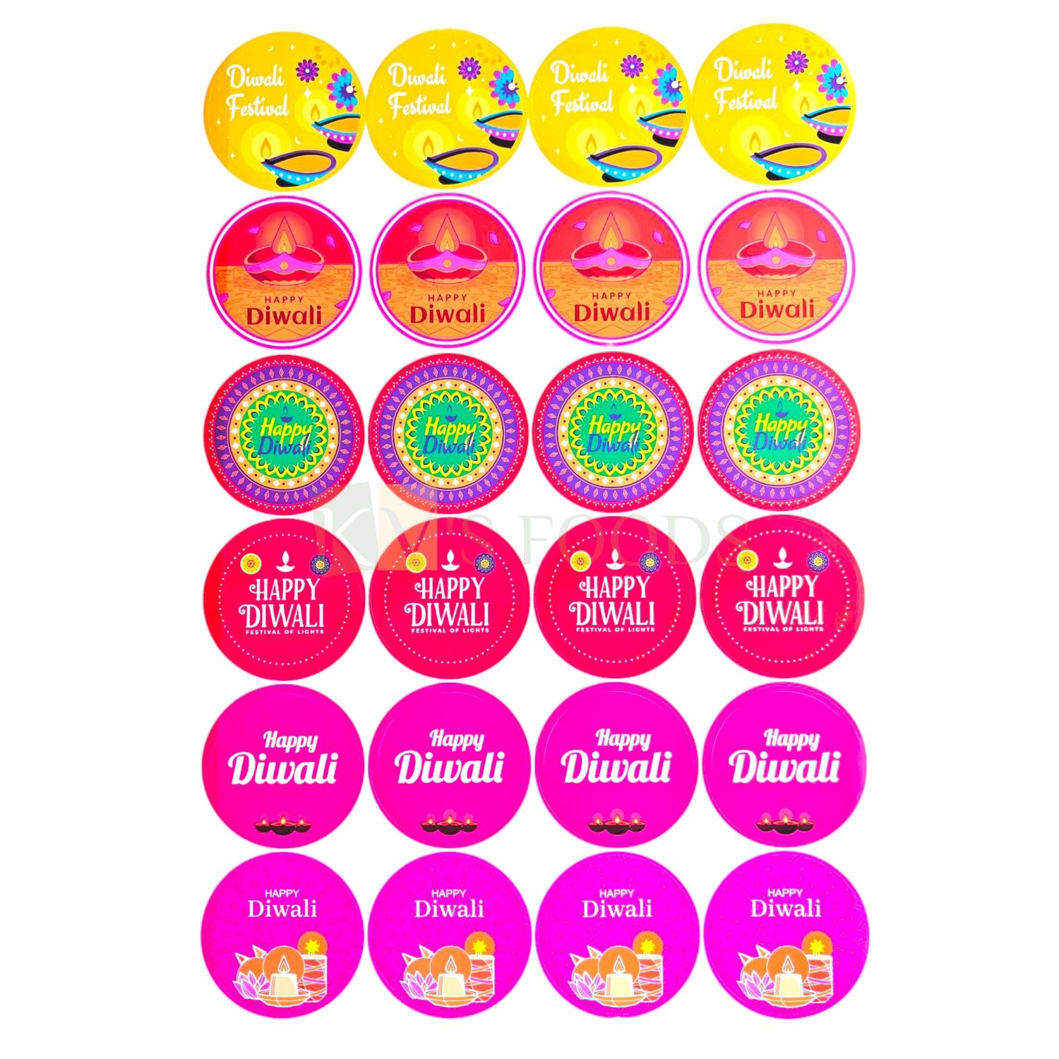 24 Happy Diwali 2.2 Inch Circle Stickers in a Sheet, for Chocolates, Sweet Packaging, Colourful Designs Happy Diwali Message with Elegant Graphic Stickers for Customized Chocolate, Gift Hamper Sticker