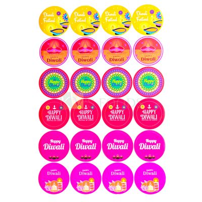 24 Happy Diwali 2.2 Inch Circle Stickers in a Sheet, for Chocolates, Sweet Packaging, Colourful Designs Happy Diwali Message with Elegant Graphic Stickers for Customized Chocolate, Gift Hamper Sticker