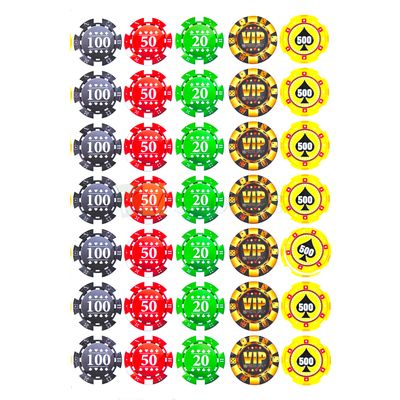 35 Diwali Poker Chips Chocolate Stickers, 1.4 Inch, 100, 50, 20, 500 Coins Stickers, Circle Casino, Cards Games Coin Chocolates, Crackers Colourful Designs Stickers for Customized Chocolates