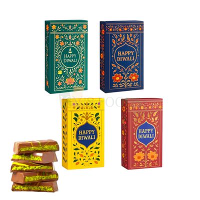 5PCS Set of Multipurpose Gourmet Kunafa Chocolate Bar Box, Happy Diwali Chocolate Bar Box, Size 3.5x1.3x6.5 Inch for Bar Chocolate, Sweets/Mithai, Truffles Festival Folding, Sliding Boxes, DIY Gifting