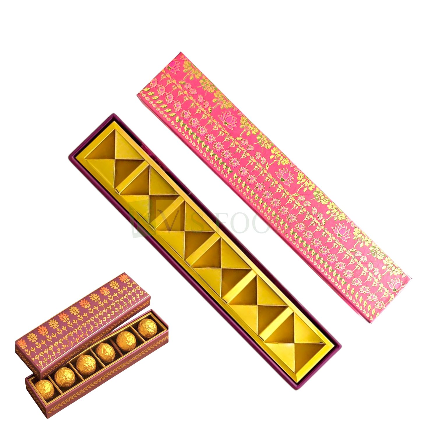 Set of 5 PCS Purple Multipurpose 6 Cavity Rigid Chocolate Box, Baklava, Kunafa, Ladoo, Sweets/Mithai, Truffles, Size 11.1x2, Height 1.2 Inch, Candy, Bakery Packaging DIY Macaroon Festive Gift Boxes