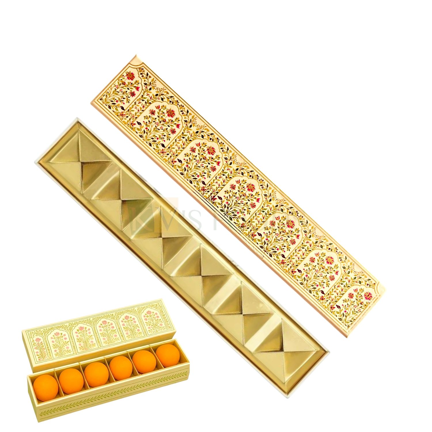 Set of 5 PCS Cream Colour Multipurpose 6 Cavity Rigid Chocolate Box, Baklava, Kunafa, Ladoo, Sweets/Mithai, Truffles, Size 11.1x2, Height 1.2 Inch, Candy, Bakery Packaging DIY Festive Gift Boxes