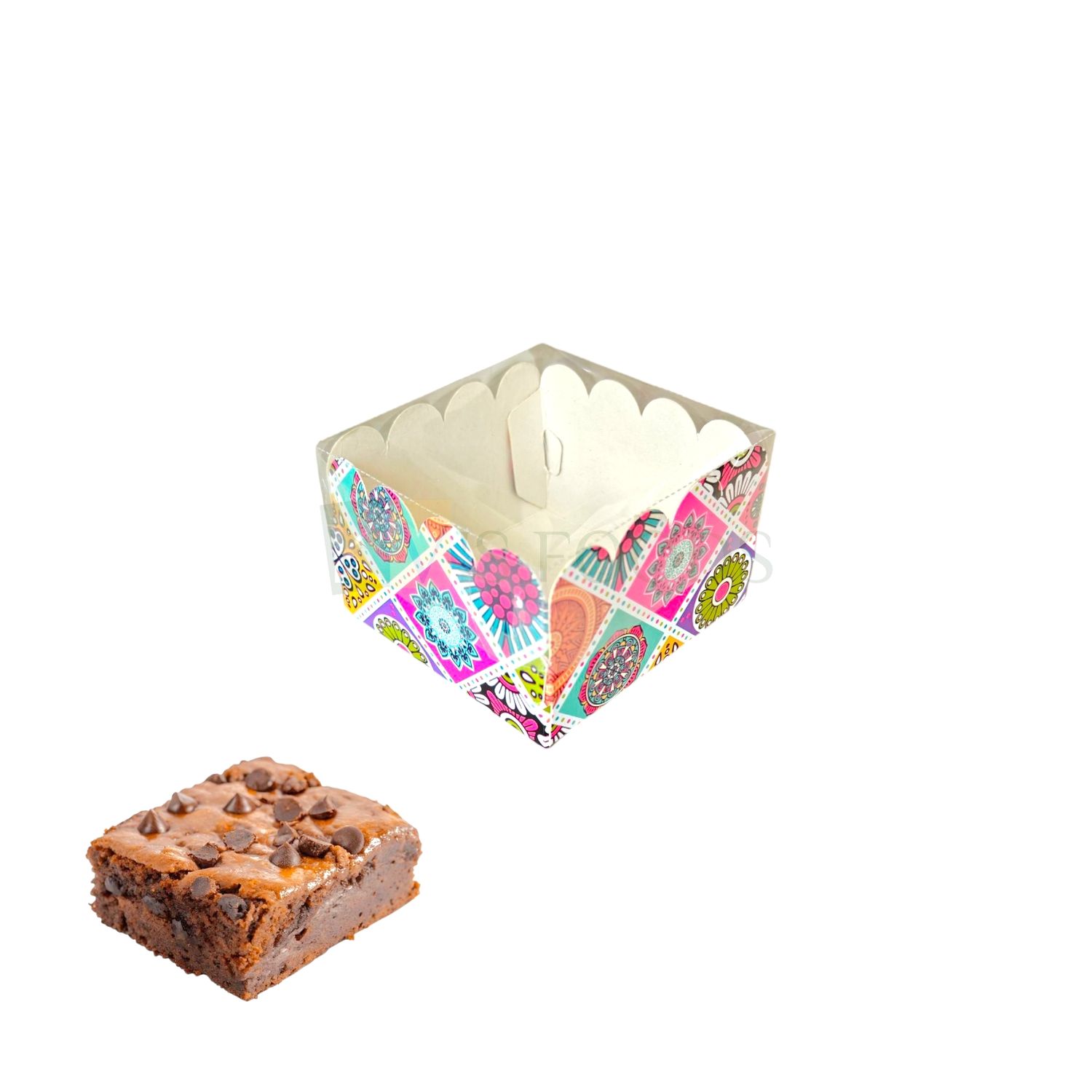 5 PCS Set of 1 Piece President Brownie Box Scallop Design with Transparent Lid, Floral Design Size 3.1x3.1 Height 2 Inch for Cookies, Donuts, Candy Pastry Candle, Soap, Bakery Pacakging DIY Gift Boxes