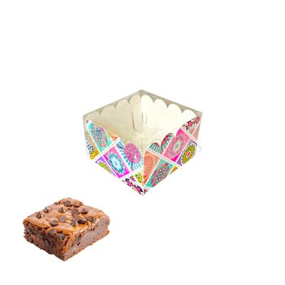 5 PCS Set of 1 Piece President Brownie Box Scallop Design with Transparent Lid, Floral Design Size 3.1x3.1 Height 2 Inch for Cookies, Donuts, Candy Pastry Candle, Soap, Bakery Pacakging DIY Gift Boxes