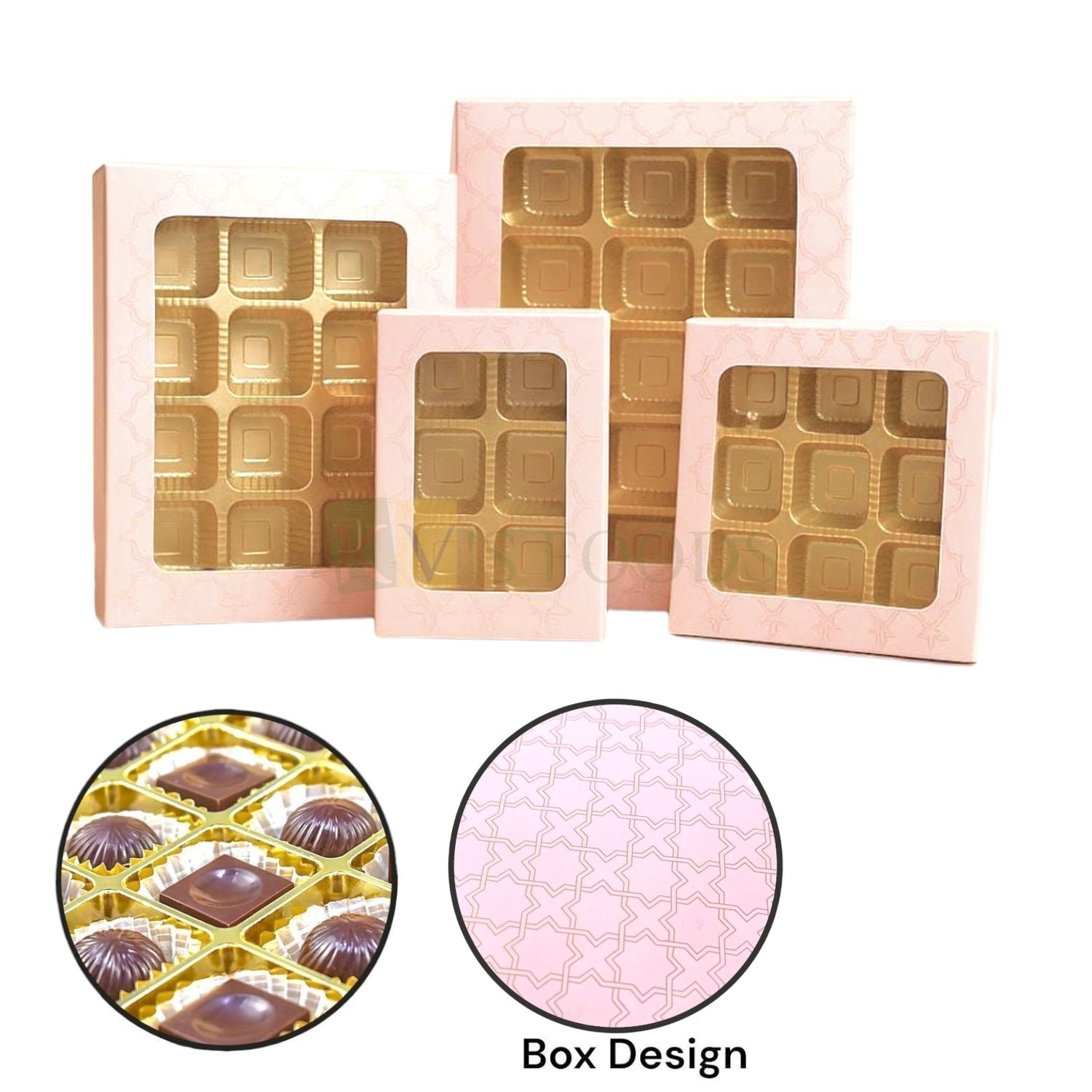 Set of 5 PCS Baby Pink Multipurpose 8 Cavity/9 Cavity/12 Cavity/18 Cavity Dwarka Chocolate Boxes, Different Sizes, Baklava, Kunafa, Ladoo, Sweets/Mithai, Truffles, Candy, Jelly, DIY Bakery Packaging