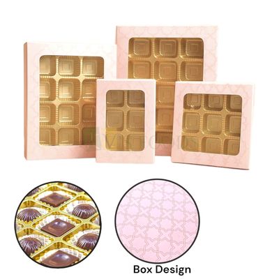 Set of 5 PCS Baby Pink Multipurpose 8 Cavity/9 Cavity/12 Cavity/18 Cavity Dwarka Chocolate Boxes, Different Sizes, Baklava, Kunafa, Ladoo, Sweets/Mithai, Truffles, Candy, Jelly, DIY Bakery Packaging