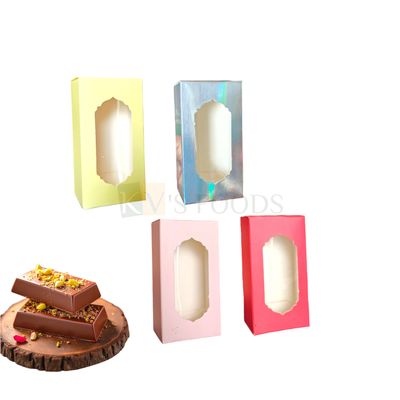 5 PCS Set of Red/Baby Pink/Silver/Light Yellow Rectangle Chocolate Box with Transparent Window, Size 3.7x2&quot; Height 1.2 Inch for Soap. Truffles, Cadbury, Chocolate Balls, Sweets/Mithai Pacakging